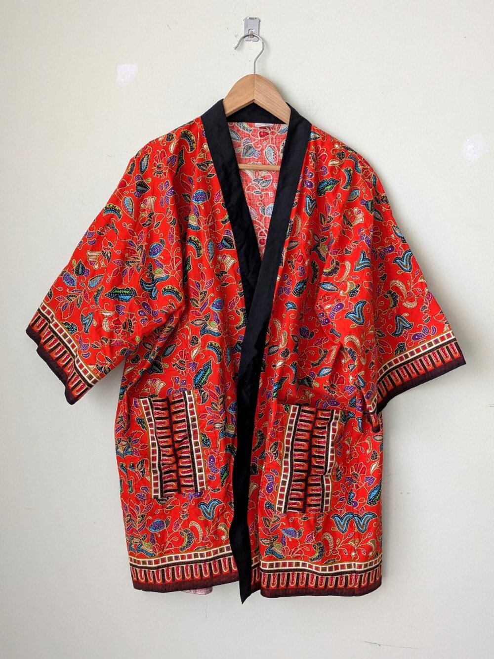100% cotton batik print short wrap robe kimono nwot